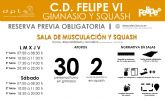 El Complejo Deportivo Felipe VI reanuda las actividades dirigidas y reabre la sala de musculacin y las pistas de squash, este viernes