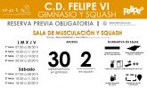 El Complejo Deportivo Felipe VI reanuda las actividades dirigidas y reabre la sala de musculacin y las pistas de squash, este viernes