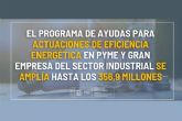 El Programa de ayudas para actuaciones de eficiencia energtica en PYME y gran empresa del sector industrial se ampla hasta los 356,9 millones