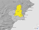 Aviso amarillo de fenmenos meteorolgicos adversos por lluvias y tormentas en Altiplano y Vega del Segura para el lunes 		