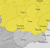 Aviso amarillo de fenómenos meteorológicos adversos por lluvias y tormentas para mañana en la Región de Murcia