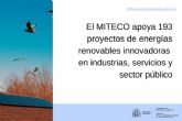 El MITECO apoya 193 proyectos de energías renovables innovadoras en industrias, servicios y sector público
