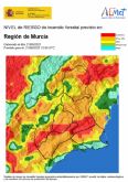El nivel de riesgo de incendios forestales previsto para el día de hoy en la Región de Murcia es muy alto o alto