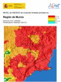 El riesgo de incendio forestal previsto para hoy 15 de agosto es EXTREMO en la mayor parte de la Región de Murcia