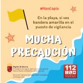 Los puestos de vigilancia de playas del Plan Copla abren hoy, jueves 18 de agosto con 11 banderas amarillas, en playas de los municipios de Cartagena, San Javier y La Unión