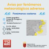 Meteorologa mantiene aviso de fenmeno adverso nivel amarillo por fenmenos costeros en Campo de Cartagena-Mazarrn esta tarde