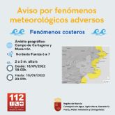 Meteorología mantiene aviso de fenómeno adverso nivel amarillo por fenómenos costeros en Campo de Cartagena-Mazarrón esta tarde
