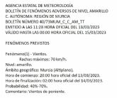 Meteorologa sita en nivel amarillo de alerta por vientos a algunas zonas de la Regin de Murcia