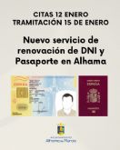 Nuevo servicio de renovación de DNI y Pasaporte en Alhama el jueves 15 de enero de 2026