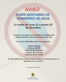 Corte nocturno de suministro de agua por labores de mantenimiento