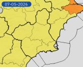 AEMET activa el aviso amarillo por lluvias y tormentas este jueves en la Regi�n de Murcia