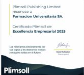 El Grupo Educativo Formaci�n Universitaria reconocido con el Certificado Plimsoll de Excelencia Empresarial 2025