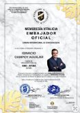Ignacio Campoy Aguilar recibe la Membres�a Vitalicia como Embajador Oficial de la C�mara Internacional de Conferencistas