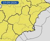 Aviso amarillo por lluvias y tormentas este jueves en Alhama de Murcia