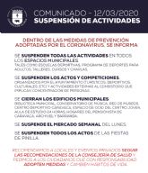 El Ayuntamiento de Caravaca de la Cruz cierra al público todas las instalaciones municipales y suspende actos y competiciones como prevención ante la propagación del coronavirus