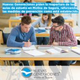 Nuevas Generaciones piden la reapertura de las aulas de estudio en Molina de Segura, reforzando las medidas de prevencin como est establecido
