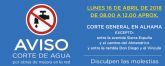 AVISO: corte general de agua lunes 16 de abril