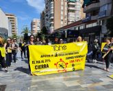 Profesionales de peluquerías, salones de estética y barberías han protestado hoy en un recorrido por el centro de Murcia