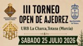 El III Torneo Open de Ajedrez de la Urbanización La Charca tendrá lugar el próximo 25 de julio con más de 1.500 euros en premios El III Torneo Open de Ajedrez de la Urbanización La Charca tendrá lugar el próximo 25 de julio con más de 1.500 euros en premios