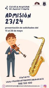 El Ayuntamiento de Caravaca informa de la apertura del plazo de admisión en la Escuela Municipal de Música y Danza