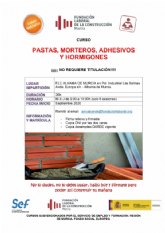 Curso gratuito de pastas, morteros, adhesivos y hormigones en la Fundación Laboral de la Construcción