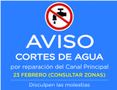 AVISO: Cortes de agua en diversas zonas el martes 23 de febrero