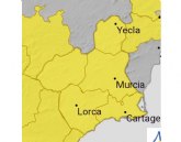 Avisos amarillos por lluvia y tormentas a toda la Región de Murcia