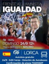 El PP de Lorca pondrá un autobús gratuito para asistir a la manifestación de Madrid contra la amnistía del próximo domingo