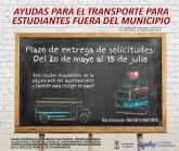 Hoy se abre el plazo de solicitud para las ayudas complementarias para el transporte de estudiantes fuera del municipio de Águilas