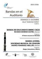 El Auditorio regional recibe ma&ntilde;ana a las bandas de Educandos BMMC Cieza y juvenil de la Sociedad Musical de Cehegín