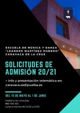 Abierto hasta el 1 de junio el plazo de admisión en las más de veinte modalidades de estudio de la Escuela Municipal de Música y Danza de Caravaca