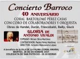 El martes, 28 de diciembre, la Iglesia de San Patricio será el escenario de un concierto barroco por el 40° aniversario de la Coral Bartolomé Pérez Casas a beneficio de la isla de La Palma
