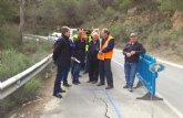 Comienzan las obras de emergencia para reparar el firme y construir un muro en la carretera que une Alhama de Murcia con Pliego