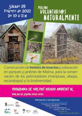 El Programa de Voluntariado Ambiental ¡Molina, Voluntari@s Naturalmente! propone la colaboración en la conservación de los polinizadores con la construcción y colocación de hoteles de insectos en parques de Molina de Segura el sábado 25 de febrero