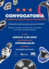 El Ayuntamiento de Bullas lanza la tercera convocatoria de microsubvenciones para proyectos culturales 2026