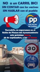 El PP de Las Torres de Cotillas emprende una campaña de recogida de firmas para solicitar al ayuntamiento el cambio del actual carril bici