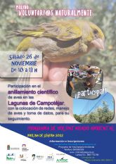 El Programa de Voluntariado Ambiental ¡Molina, Voluntari@s Naturalmente! lleva a cabo una actividad sobre anillamiento científico de aves en Las Lagunas de Campotéjar el sábado 26 de noviembre