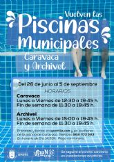 Las piscinas municipales de Caravaca y Archivel gestionadas por la Concejalía de Deportes abren al público este sábado