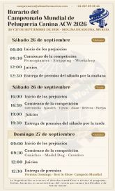 El III Campeonato Mundial de Peluquer�a Canina 2026 se celebra en Molina de Segura los d�as 26 y 27 de septiembre