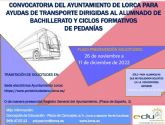El Ayuntamiento de Lorca informa de la apertura del plazo para solicitar ayudas al transporte para alumnos y alumnas de Bachillerato y FP residentes en pedanas del municipio