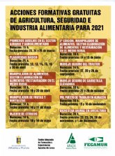 Acciones formativas gratuitas de agricultura, seguridad e industria alimentaria para 2021