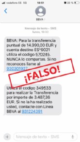 NUEVA ALERTA: BBVA no te manda un mensaje paraque autorices una transferencia de 14.990 euros, es falso