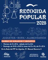 NNGG de Águilas traslada a la sede del Partido Popular la recogida solidaria de juguetes, ropa y alimentos por previsión de lluvias