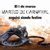 El 1 de marzo, Martes de Carnaval, ser festivo