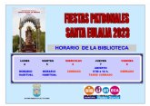 Se modifica el horario de la Biblioteca Municipal Mateo Garca y de la Sala de Estudio con motivo de las fiestas patronales de Santa Eulalia 2023