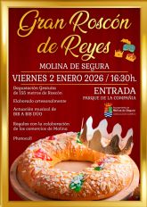 La Concejalía de Comercio del Ayuntamiento de Molina de Segura invita a degustar el gran Roscón de Reyes, de 155 metros de longitud, este viernes 2 de enero