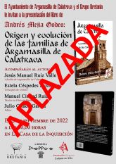 Aplazada la presentacin del libro 'Origen y evolucin de las familias de Argamasilla de Calatrava' de Andrs Mejia Godeo